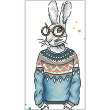 Вышивка с кроликом в свитере 11CT 14CT 18CT китайские наборы для вышивки крестиком 2024 - купить недорого