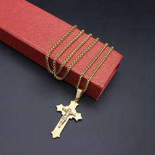 New Arrival Gold Tone Cross Christ Jesus Pendant Necklace Stainless Steel Link Chain Men Cross Necklace For Women Best Gift 2024 - buy cheap