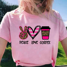 Camiseta rosa estampa leopardo paz café feminina verão camiseta lazer meninas camisetas tendência hipster top camisetas streetwear 2024 - compre barato