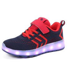 Новинка 2018, дышащие светящиеся кроссовки с USB зарядкой 25-37, детская светящаяся обувь для мальчиков/девочек, светящиеся кроссовки красного цвета 2024 - купить недорого