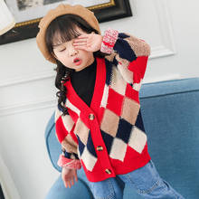 Suéter cardigã para meninos e meninas, roupas de malha para crianças com manga comprida e gola em v 2024 - compre barato
