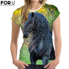 FORUDESIGNS/фрисованная лошадь, футболка для женщин, топы, пользовательские собственные изображения, дизайнерские футболки, женские футболки с коротким рукавом 2019 2024 - купить недорого