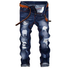 2020 New Fashion Ripped Biker Jeans Mens Distressed Denim Pants Man Torn Art Patches Stretch Jeans Slim Trousers Size 28-42 2024 - buy cheap