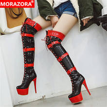 MORAZORA 2020 Novos coxa botas altas das mulheres sensuais finos saltos altos botas de plataforma cores misturadas partido prom Night Club Shoes mulher 2024 - compre barato