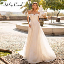 Ashley Carol-Vestido De Novia De corte en A, elegante, sin hombros, con cuentas brillantes, para playa, 2021 2024 - compra barato