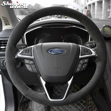 Shining wheat Black Suede Black Genuine Leather Car Steering Wheel Cover for Ford Mondeo Fusion 2013-2019 EDGE 2015-2019 2024 - buy cheap