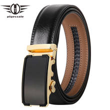 Cinturones de cuero de vaca para hombre, 3,5 cm de ancho, marca de moda, hebilla automática, cinturón de cuero azul y marrón genuino, cinturones formales para hombre B533 2024 - compra barato
