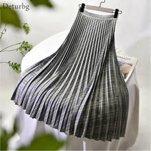 Women's Vintage Plaid Pattern Long Skirt Korean Female High Waist Side Zipped Slim Pleated A-Line Skirts Saias 2021 Spring SK692 2024 - buy cheap