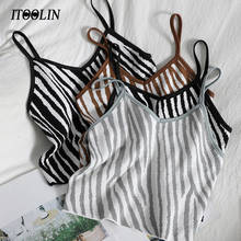 Itoolin espaguete cinta camis moda feminina zebra listrado v pescoço tanque colheita superior feminino sexy camisola streetwewar para meninas adolescentes 2024 - compre barato