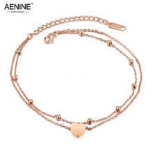 Aenine pulseira estilo boêmio ab18197, braceletes de aço inoxidável com dupla camada de coração, corrente de ouro rosa e elos de praia com pingente de coração 2024 - compre barato