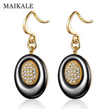 MAIKALE New Fashion Big Round Black Ceramic Drop Earrings Zirconia Gold Color Hook Hanging Earrings for Women Jewelry Girls Gift 2024 - buy cheap