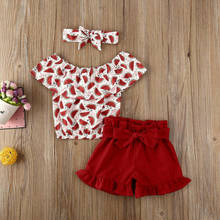 Summer Casual Toddler Kid Baby Girl Clothes Set Off Shoulder Watermelon Print Tops Short Pants Outfits Set 2024 - buy cheap