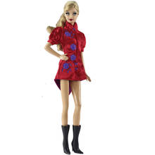 Chinese Style Red Floral Top for Barbie Doll Clothes Winter Outfits Coat Jacket Dress 1/6 BJD Accessories Kids Playhouse DIY Toy 2024 - buy cheap
