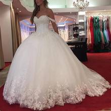 Wajy branco rendas apliques vestido de baile vestidos de casamento 2020 querida frisada princesa vestidos de noiva robe de mariee 2024 - compre barato