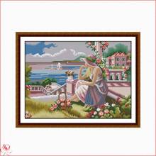 A Girl Looking At The Sea Cross Stitch Kit DIY Pattern Embroidery Kit 14CT 11CT Needlework Sewing Kit Home Decoration Painting 2024 - buy cheap