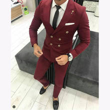 Burgundy wedding Men Suit Double Breasted Jacket Slim Fit 2 Piece Tuxedo Groom Blazer Prom mens Suits 2024 - buy cheap