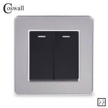 Coswall-Panel de acero inoxidable, 2 entradas, 3 vías, interruptor intermedio cruzado, interruptor de encendido/apagado de luz de pared, serie 16A X2 2024 - compra barato