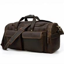 Men's Crazy Horse Leather Travel Bag Cowhide Big Travel Duffel Durable Cowhide Weekend Bag Handmade Genuine Leather Luggage Bag 2024 - buy cheap