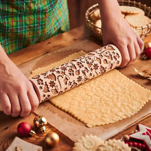 Christmas Embossed Rolling Pin Baking Cookies Biscuit Fondant Cake Dough Roller Reindeer Snowflake Wooden Kitchen Baking Tools 2024 - buy cheap