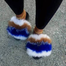 Women's Fluffy Fur Slippers Ladies Plush Slides Female Furry Fox Fur Sandals Cute Flip Flops Girl's Fashion Shoes Large Size 45 2024 - buy cheap