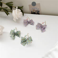 Romantic Elegant Purple Lace Yarn Bowknot Drop Earrings Korean Cute Bow Pendent Earrings for Women Girls Kids Ear Jewelry Gift 2024 - buy cheap