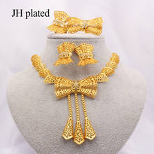 Nigeria Dubai 24K Gold jewelry sets African bridal wedding gifts party for women Bracelet Bowknot Necklace earrings ring sets 2024 - buy cheap