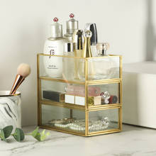 Glass Makeup Organizer Bathroom Cosmetic Organizer With Golden Covered Edge Pencil Box Perfume Makeup Tools Lipstick Organizer 2024 - buy cheap