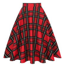 Cotton Long Midi Skirt High Waist Women Ladies Spring Swing Vintage 50s Inspired Red Plaid Skirt jupe femme SS0006 2024 - buy cheap