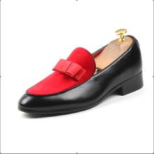 Gentlemen Bowknot Wedding Dress Male Flats Casual Slip on Shoes Black Patent Leather Red Suede Loafers Men Formal Shoes 2024 - buy cheap