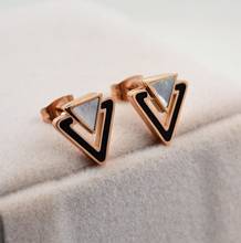 YUN RUO Mosaic Shell Triangle Stud Earring Rose Gold Color 316 L Titanium Steel Fashion Jewelry woman Birthday Gift Never Fade 2024 - buy cheap