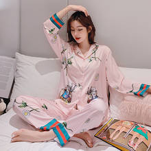 Long-sleeved Ice Silk Home Service Two-piece Suit Thin Section Satin Pajamas Pijama Femme Spring and Autumn New Pajamas Women's 2024 - buy cheap