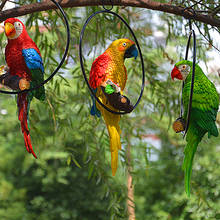 Pastoral Iron Ring Parrot Resin Pendant Crafts Outdoor Garden Furnishing Ornaments Courtyard Park Villa Figurines Decoration Art 2024 - buy cheap