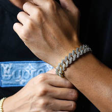 Iced out bling cz кубинская цепочка высокого качества хип-хоп классика 15 мм кубинская цепочка браслет для женщин мужские модные ювелирные изделия 2024 - купить недорого