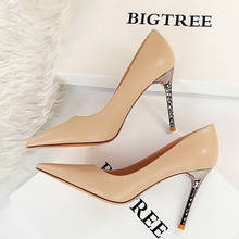 BIGTREE Shoes Metal Heel Woman Pumps Leather Heels Spring Women Shoes Sexy Office Shoes Stiletto Heels Female Sexy Heeled Shoes 2024 - buy cheap