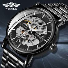 Winner Top Brand Luxury Men's Watches Transparent Skeleton Dial Black Automatic Fashion Men Watch Luminous Clock erkek kol saati 2024 - buy cheap