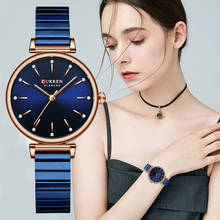 Curren novo relógio azul de aço feminino, relógio criativo pulseira de aço para mulheres à prova d'água 2024 - compre barato