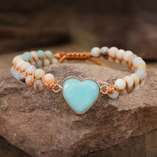 Amazonite Stone Handmade Heart Shape Charm Bracelets Women String Braided Bracelet Bangle Couple Jewelry Men Dropship 2024 - buy cheap