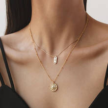 European American Micro Inlaid Zircon Star Disc Brass Ladies Necklace Rectangular Pendant Clavicle Chain Jewelry 2024 - buy cheap