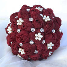 Buquê de rosas 18cm em fio para casamento, buquê de dama de honra, suporte com flores artificiais com pérola e diamante, presente de noiva 3001 2024 - compre barato