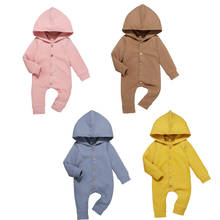0-18M Newborn Baby Boy Girl Solid Color Long Sleeve Single Breasted Hooded Romper Jumpsuit Cotton Clothes 2024 - buy cheap