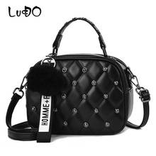 LUCDO Mini PU Leather Crossbody Bags For Women Bags Designer Hair Ball Shoulder Messenger Bag Ladies Small Rivet Handbags Phone 2024 - buy cheap