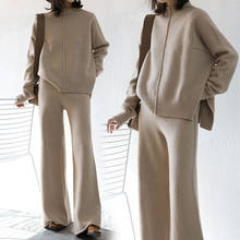 Novo conjunto de duas peças camisola feminina e calças de perna larga primavera e outono conjunto de 2 peças 2024 - compre barato