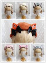 Boina con orejas de gato y conejo para otoño e invierno, gorro de pintor Kawaii cálido, uniforme Mori Girl JK, sombrero de cúpula, Lolita Retro, zorro lindo y grueso, nuevo 2024 - compra barato