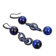 GG Jewelry Round Blue Tiger's Eye Colbalt Cz pave Ring Hook  Earrings 2024 - buy cheap