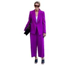 Conjunto de ropa de negocios para mujer, traje con pantalón y chaqueta estilo uniforme de oficina, color morado, a medida 2024 - compra barato