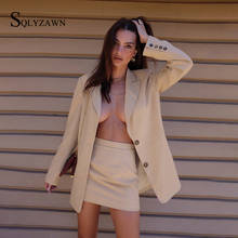Conjunto feminino com duas peças, blazer e saia breasted para escritório, moda de inverno 2020, mini saia 2024 - compre barato