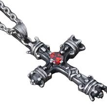 Punk Red Stone Setting Stainless Steel Retro Crown Cross Pendants Necklace For Men Rock Jewelry Drop Shipping 2024 - buy cheap