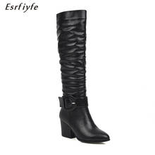 ESRFIYFE/модные женские сапоги до колена на высоком каблуке женские офисные модельные туфли из искусственной кожи ботинки Осень-Зима Женская обувь; большие размеры 34-46 2024 - купить недорого
