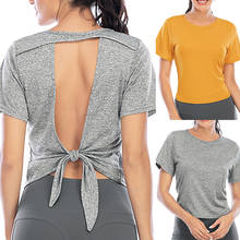 Sexy Backless Tie Bow knot Yoga T Shirt Women Gym Fitness Blouse Quick Dry Running Short Sleeve Back Hollow Shirt Sportswear 2024 - buy cheap