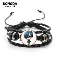 SONGDA Anime Black Butler Leather Bracelet Cute Ciel Phantomhive Sebastian Glass Dome Button Bracelet Wristband Cosplay Souvenir 2024 - buy cheap
